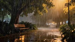 Heavy Rain Sounds at Night Through Silent City Park Magnolia Grove for Anxiety Relief | Soft ASMR screenshot 2