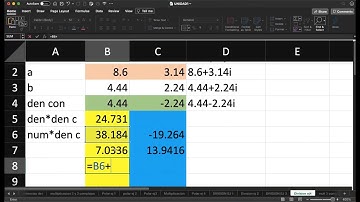 División de números complejos usando Excel ej 3