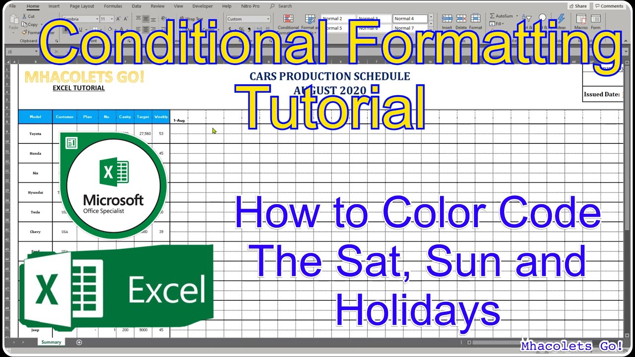Tricks on How to Color Code the Saturday, Sunday and Holidays in Excel