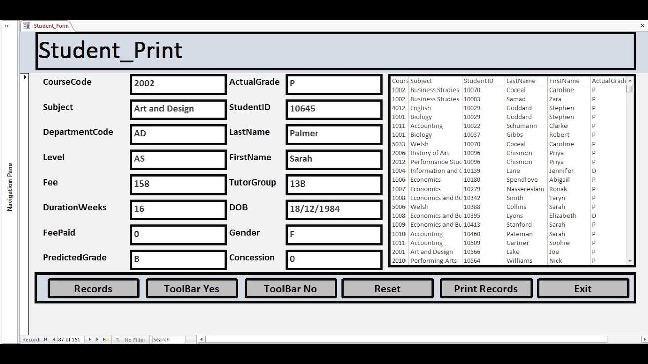 How to Create and Print Student Records in MS Access with Form Using ...
