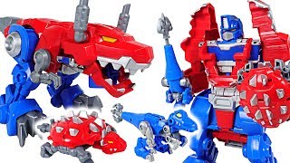 Dinosaurs are angry! Transformers Rescue Bots Optimus Prime Knight Watch! Go! - DuDuPopTOY