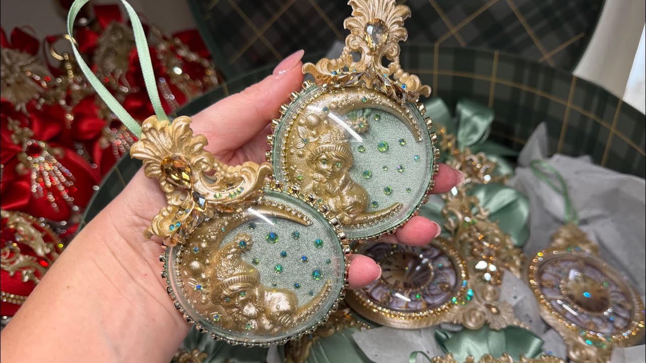 Ёлочные игрушки своими руками.  Работа над комплектом в оливковом цвете 