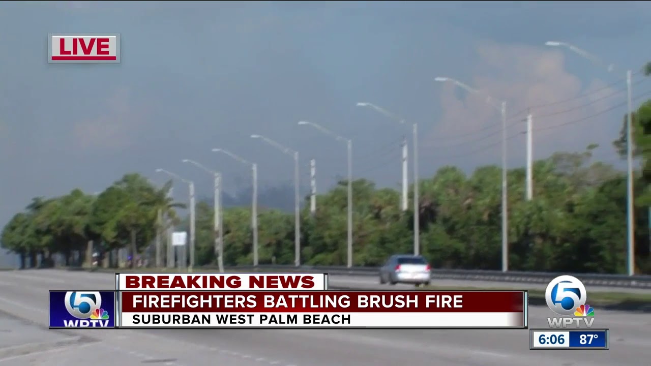 Firefighters working West Palm Beach brush fire - YouTube