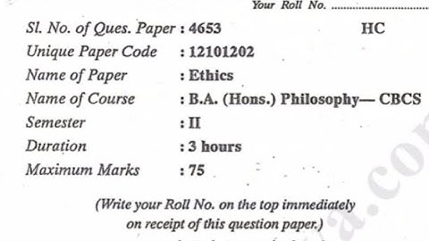 Ethics | Previous Year question paper | 2018 | 2019 | Delhi University | philosophy hons | Sem 2