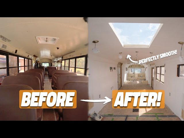 A bus ceiling that ISN'T tongue and groove! // Skoolie Build Ep. 13