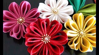 【家にある生地で つまみ細工の花を作ろう】kanzashi flower  fabric flower