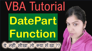 Date Part Function in VBA | Excel VBA Tutorial in Hindi | VBA Functions