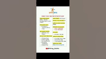 ISRO VSSC Recruitment 2025 | Fireman, Assistant, Driver, Cook | Apply Now | #shorts