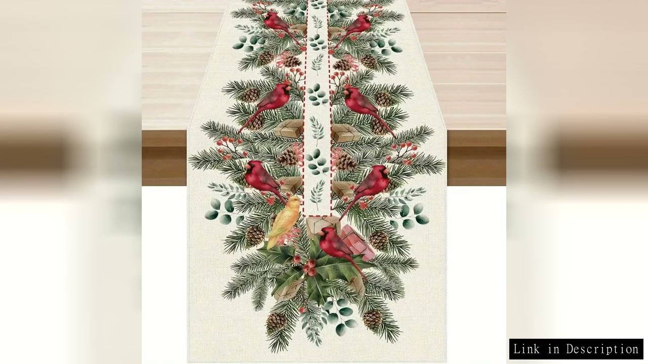 Christmas Pine Needle Cardinals Linen Table Runner Party Decor Winter Holiday Kitchen Dining Table R