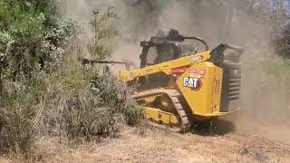 First brush clearing with the CAT 299D3 XE and HM418 Mulching Head. by 9Eleven 4,333 views 1 year ago 2 minutes, 45 seconds