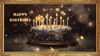 🎂 Happy Birthday Celebration Scene With Cake Candles And Confetti | Gold Frame TV Art In 4K screenshot 5