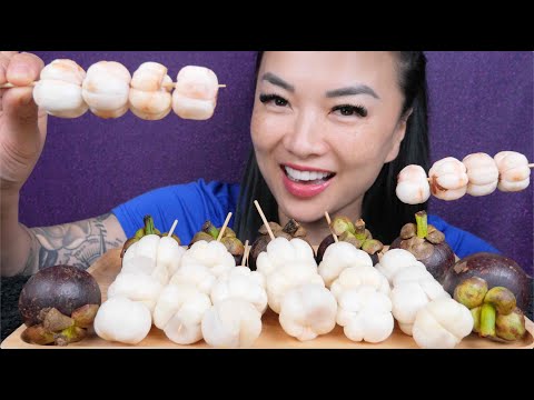 TRYING*RAWFRESHMANGOSTEEN  UNEDITED BIG BITE SUSHI + GIANT STRAWBERRY  ASMR EATING SOUNDS  NO TALKING 