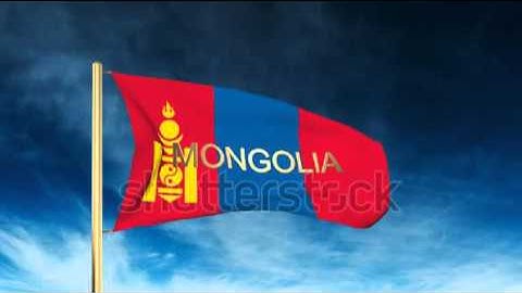 Mongolia flag slider style with title. Waving in the wind with cloud background animation Stock