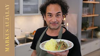 Pannbiff med dijonsenap, dragon och pressad potatis | Markus Aujalay