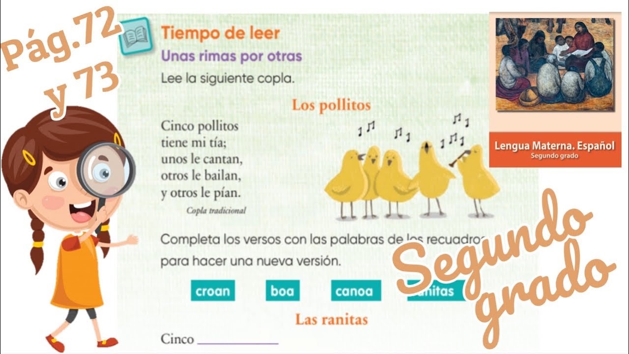 Unas rimas por otras Página 72 y 73 libro de Español Segundo grado