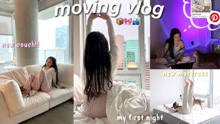 MOVING VLOG  my first night, new couch, updates, settling in, + my pinterest apartment inspo!!