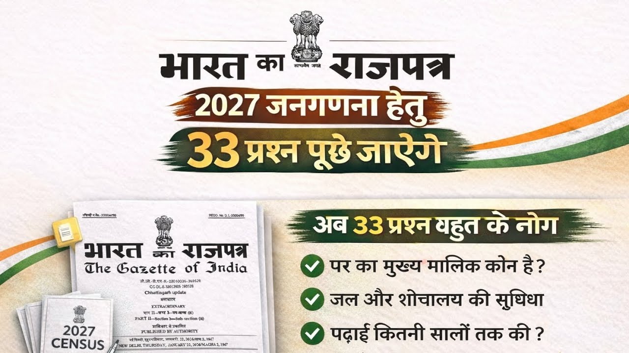 Publication of Gazette Notification for Census Questionnaire | Census 2027 First Phase | 33 Question