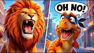 Dino Rescue Team Saves Zoo Animals T-Rex Vs Lion City Chaos Dinosaur Cartoon Safari Animals