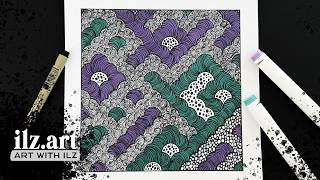 Satisfying Zentangle Wave Doodle Art | Purple and Teal Alcohol Markers