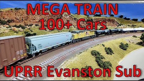 MEGA TRAIN with 100+ CARS & 6 LOCOs including mid-train & end of train DPUs. HO Scale Union Pacific.