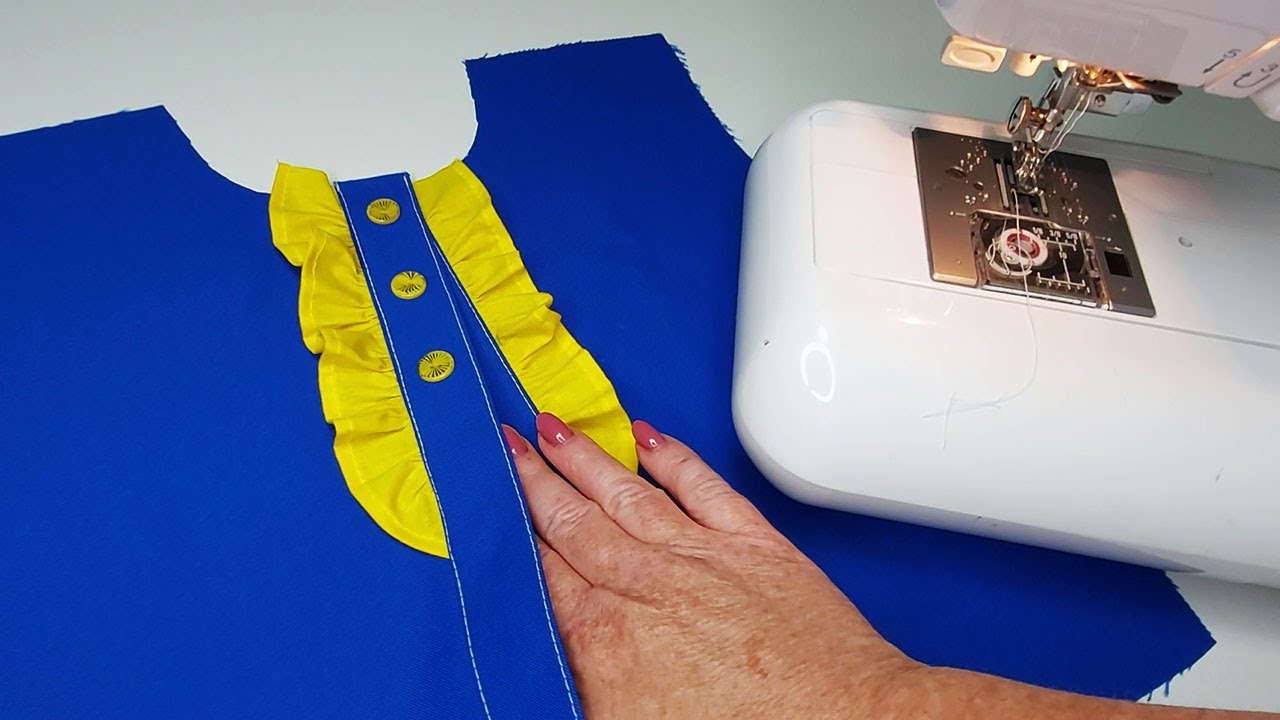 Sewing manual.Watch how to sew a beautiful button band with ruffles 