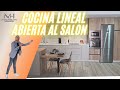 COCINA CON PENINSULA ABIERTA AL SALON 🤍 GRIS Y MADERA🌳 STUDIO MOBILIARIO HERNANDEZ