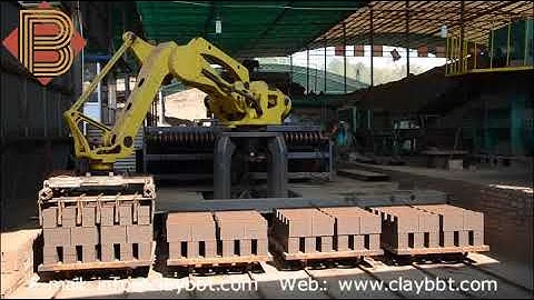 small brick drying room with full automatic robot setting bricks on dryer cart