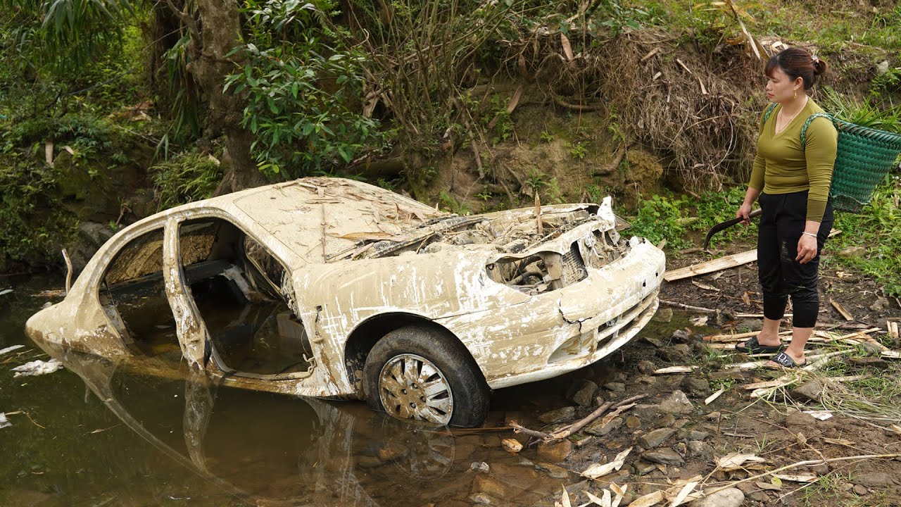 Completely Cleaning Dirtiest Car Stuck in the Stream- Repair Restore Submerged Car | Blacksmith Girl