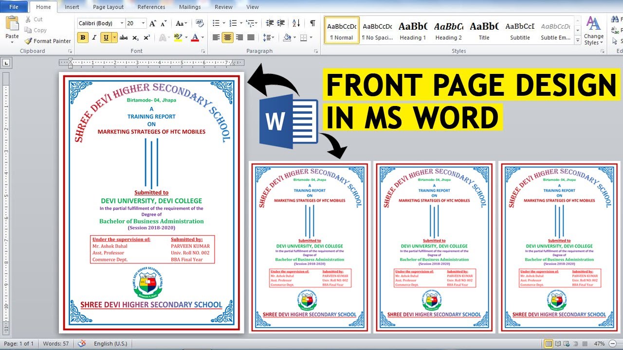 assignment front page in ms word