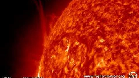 Solar flare with CME - Filament eruption near sunspot 1621 (November 27th, 2012) - Video Vax