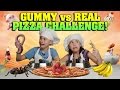 GUMMY VS. REAL: PIZZA CHALLENGE!!! Spiders, Chickens & Worms OH MY!