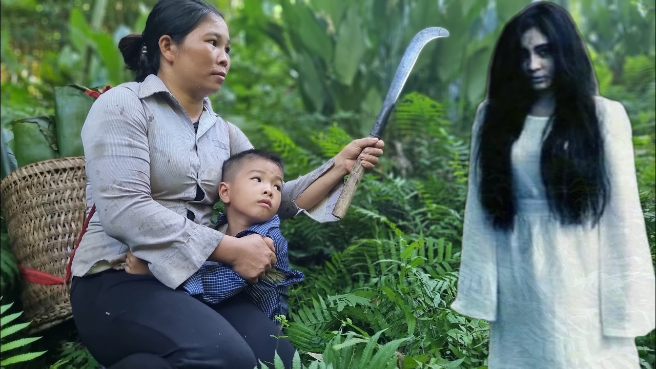 Single mother in danger in the rainforest - Harvesting leaves for preservation - gardening