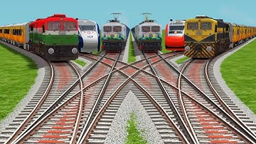 All Realstic Trains Every Day Crossing At Bumpy Forked Lines Railroad Tracks | train simulator