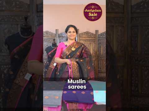 Muslin Sarees - Rangvarsha Sarees - Pure silk Muslin Sarees in pretty Benarasi style weaves