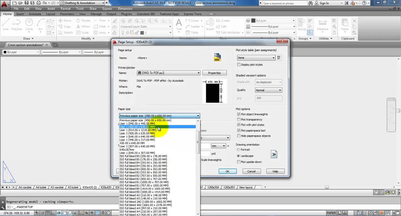 edit paper size autocad