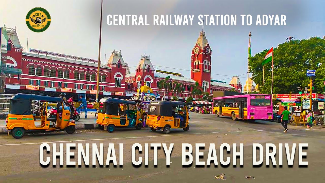 Chennai Beach Sunset Evening | Central Railway station to Adyar Drive