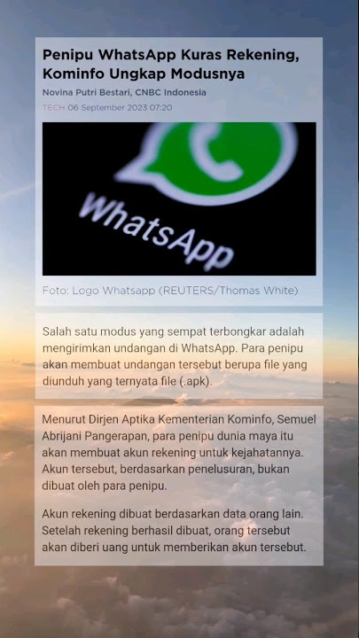 penipu whatsapp kuras rekening, kominfo ungkap modusnya. berita penipuan lewat WA #penipuan #wa
