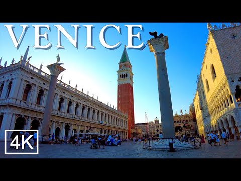 Venice Italy - Piazza San Marco at sunset - St Mark's Square 4K