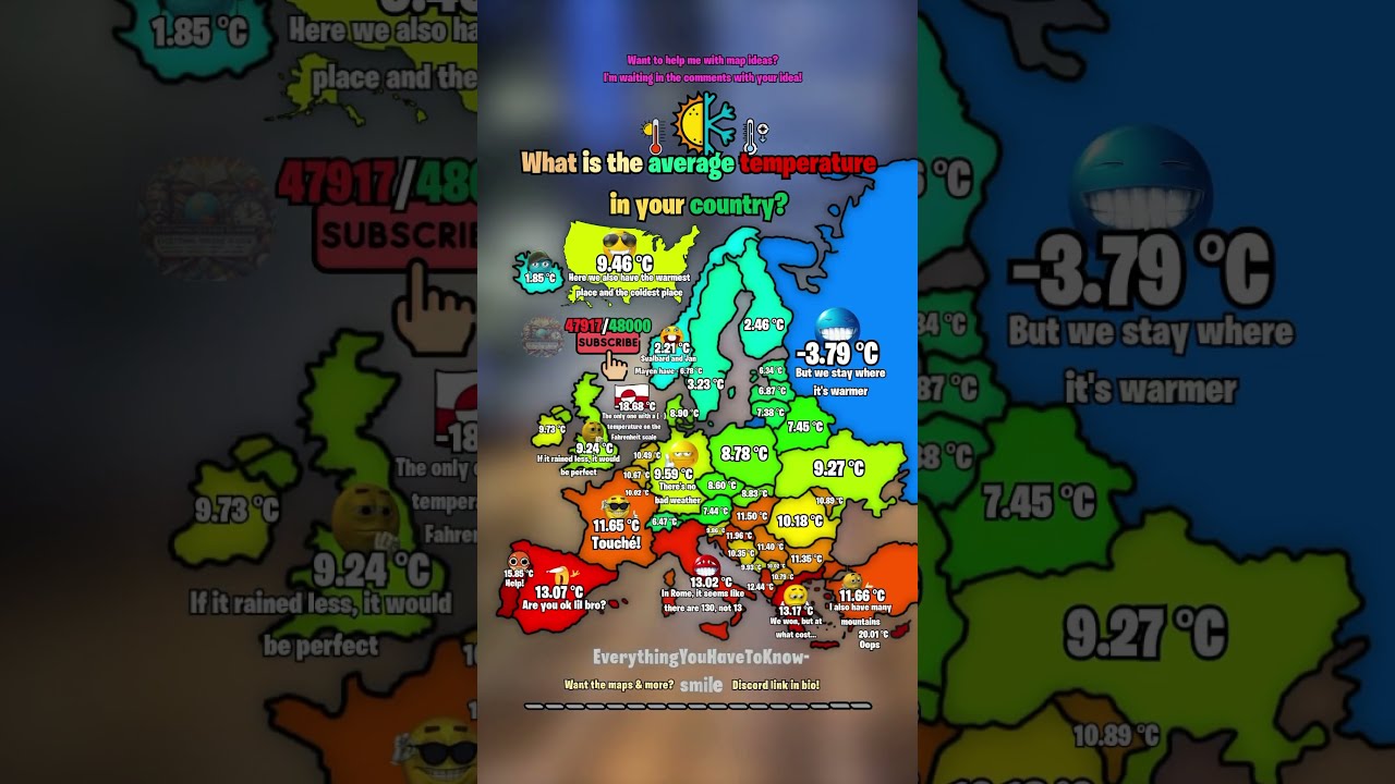 What Is The Average Temperature In Your Country Shorts Map Europe Geography