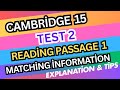 Cambridge 15 – Test 2, Reading Passage 1 (Q1–6) | Matching Information – Full Explanation &amp; Tips