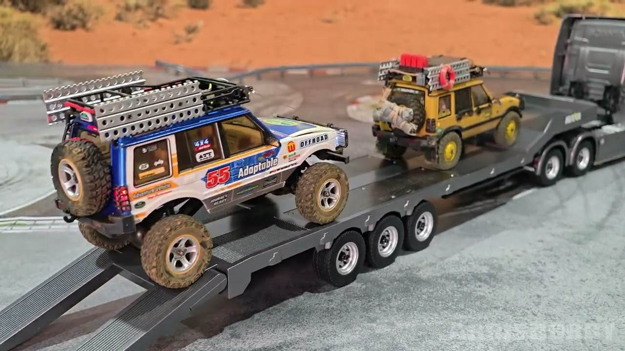 スカニア 770SがRCカーを運ぶ！HUINA 1/18 トレーラートラックが