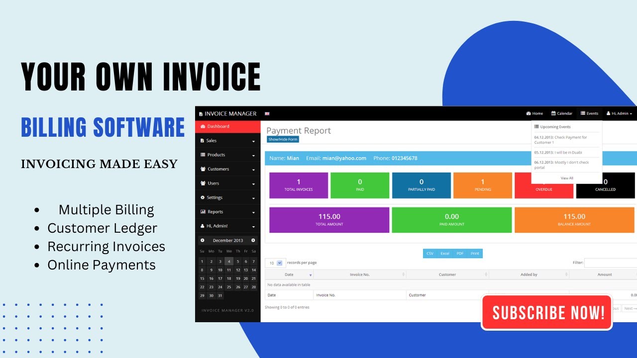 Own Simple Invoice System with Multiple Billing Company | Recurring Invoices, Online Payment Invoice
