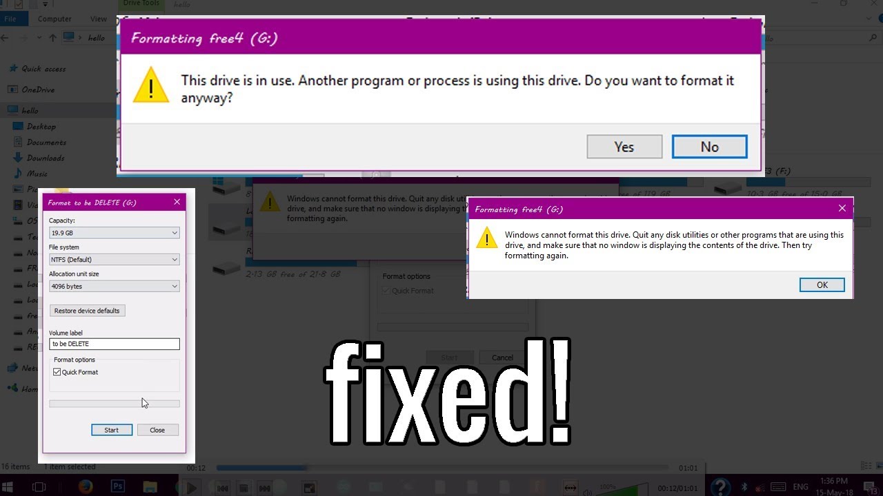 This drive is in use. Another program or process is using this drive ...