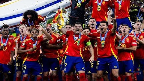 Spain 🇪🇸 lifting the euro 2024 trophy by beating England 🏴󠁧󠁢󠁥󠁮󠁧󠁿 2-0 #footballnews