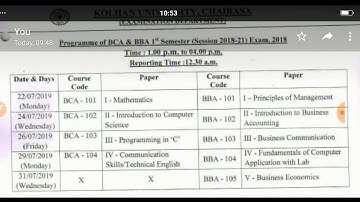 Kolhan University, chaibasa programme for B.C.A&B.B.A 1st semester session(2018-21) declared
