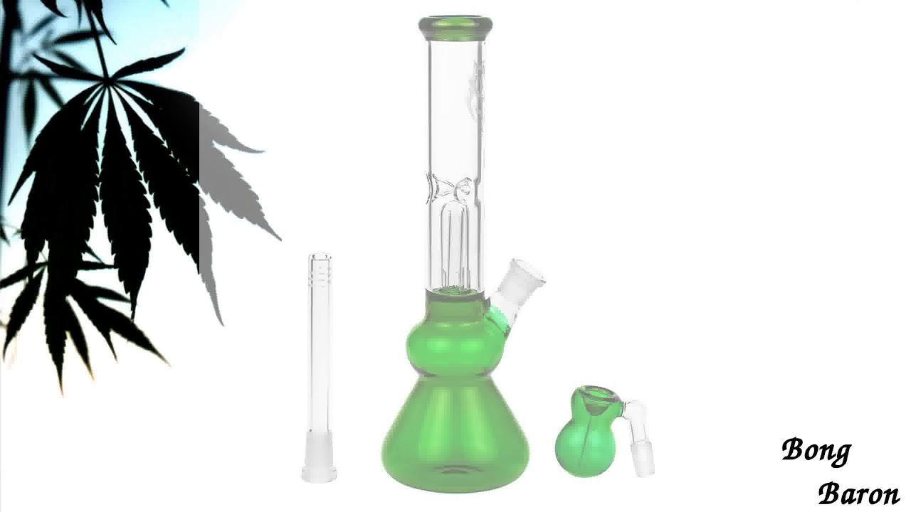 Black Leaf Glass Beaker Base Ice Bong with Pr