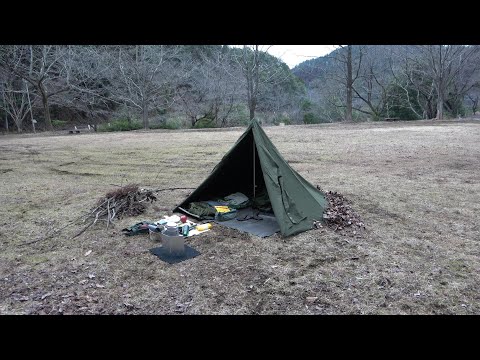 軍幕初心者　2年ぶりにソロキャンプのはずが雨に敗れました。