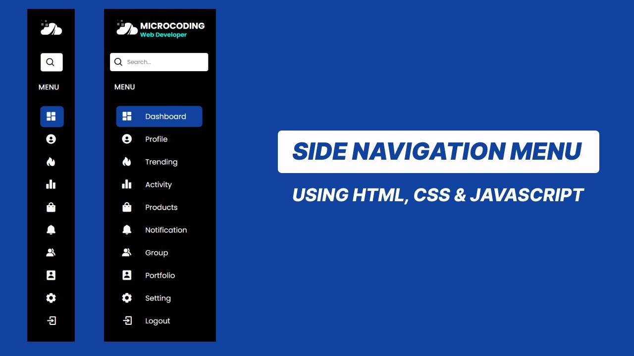 Sidebar Menu Using HTML CSS And JAVASCRIPT | Side Navigation Menu - YouTube
