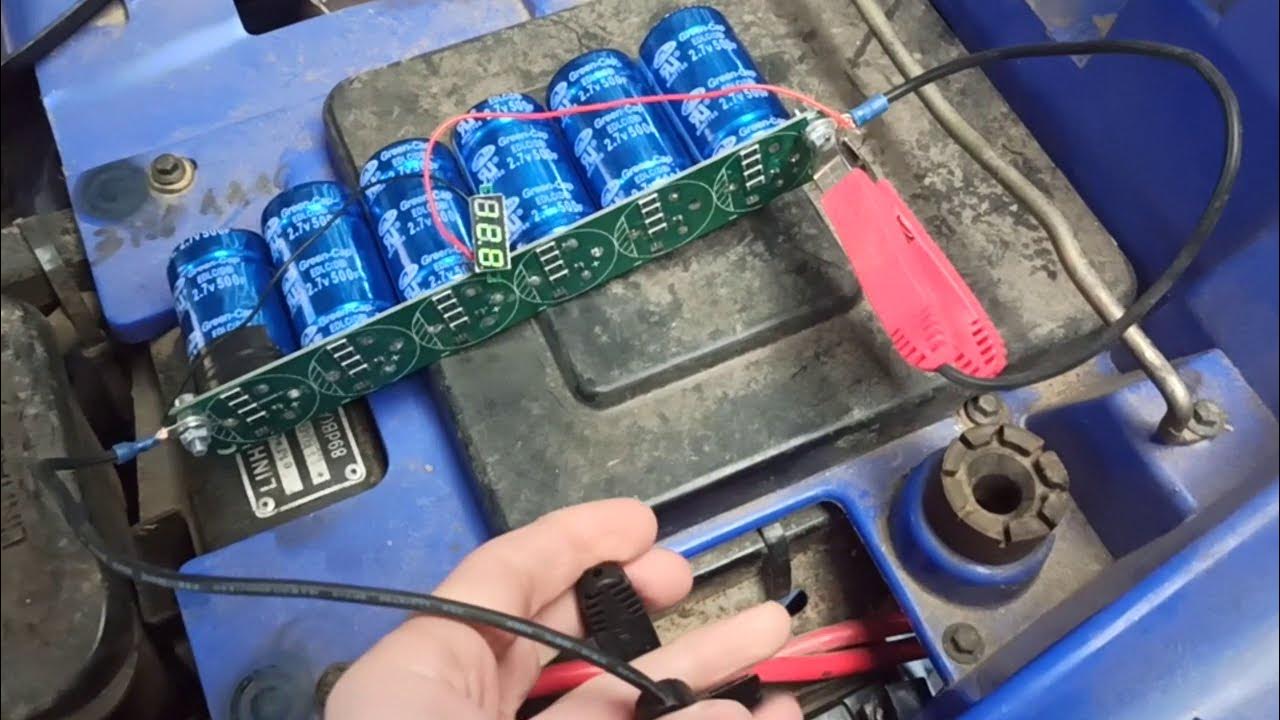 batterie faible démarrer avec des super condensateurs de 500F 16v. YouTube