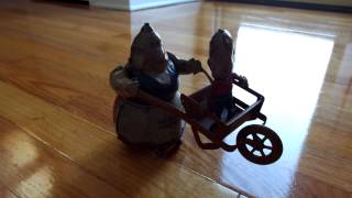 1920s NIFTY POWERFUL KATRINKA & JIMMY IN WHEELBARROW TIN WIND UP CARTOON TOY